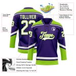 Personalized Purple White-Neon Green Hockey Lace Neck Jersey Team Custom Name and Number