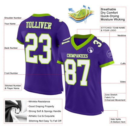 Personalized Purple White-Neon Green Mesh Authentic Football Jersey Team Custom Name and Number