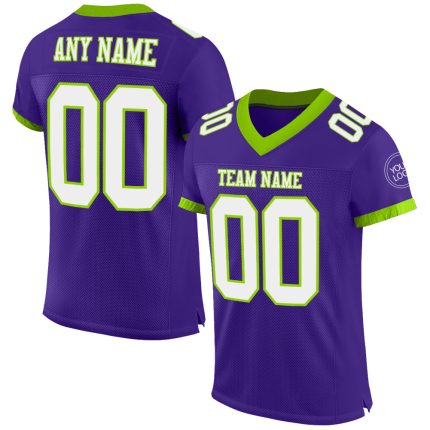 Personalized Purple White-Neon Green Mesh Authentic Football Jersey Team Custom Name and Number