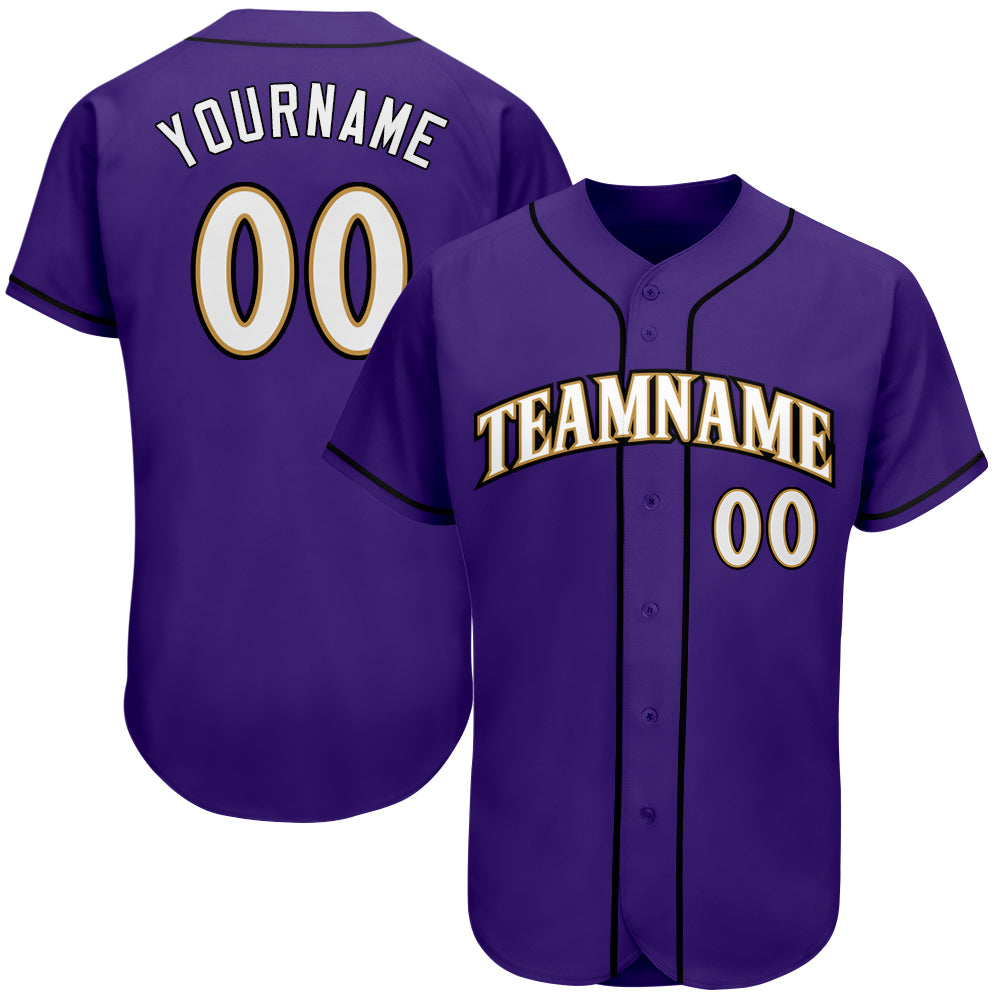 Personalized Purple White-Old Gold Authentic Baseball Jersey