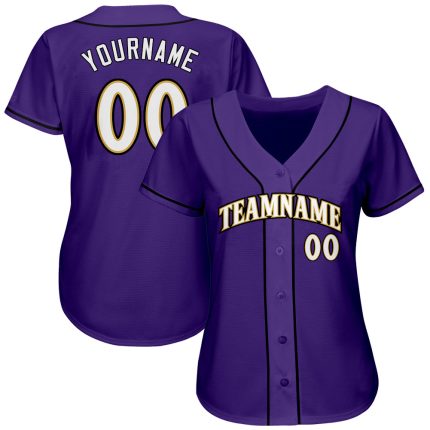 Personalized Purple White-Old Gold Authentic Baseball Jersey