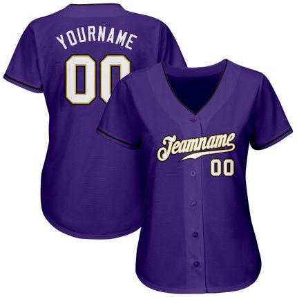 Personalized Purple White-Old Gold Authentic Baseball Jersey Team Custom Name and Number