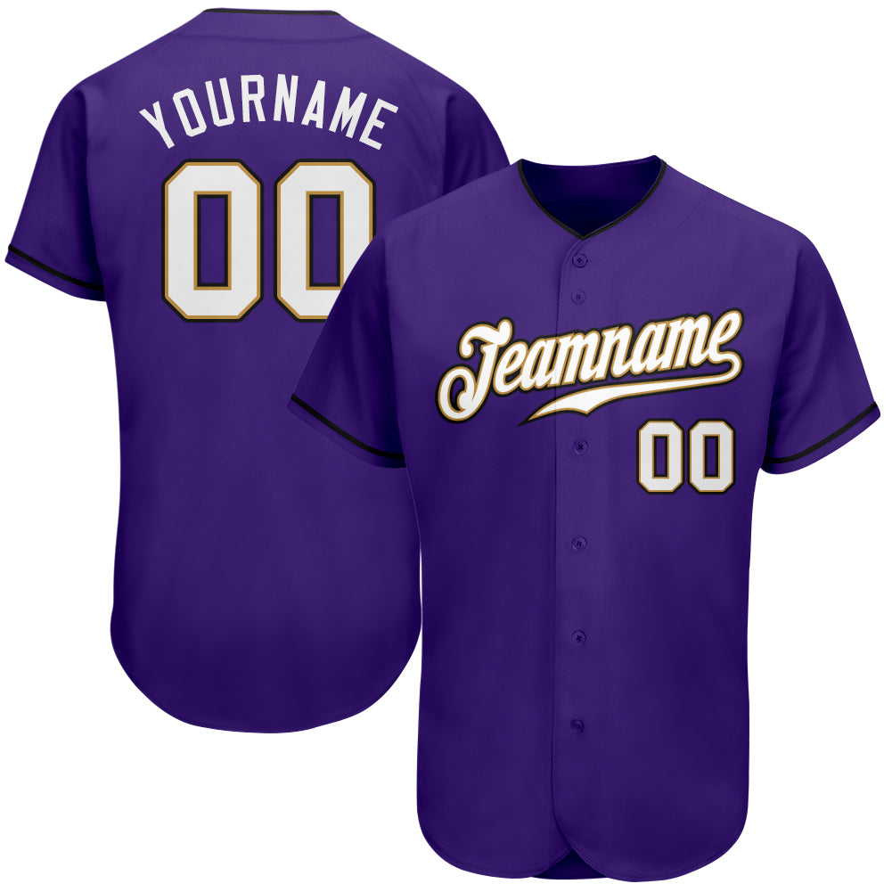 Personalized Purple White-Old Gold Authentic Baseball Jersey Team Custom Name and Number