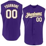 Personalized Purple White-Old Gold Authentic Sleeveless Baseball Jersey