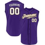 Personalized Purple White-Old Gold Authentic Sleeveless Baseball Jersey Team Custom Name and Number