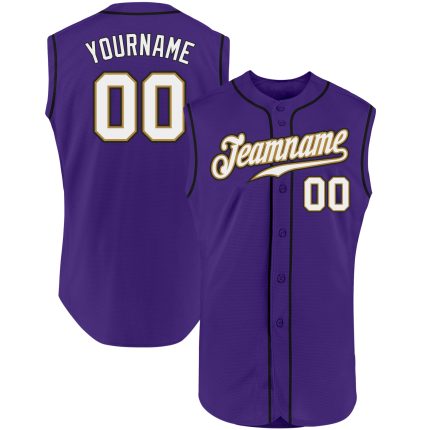 Personalized Purple White-Old Gold Authentic Sleeveless Baseball Jersey Team Custom Name and Number