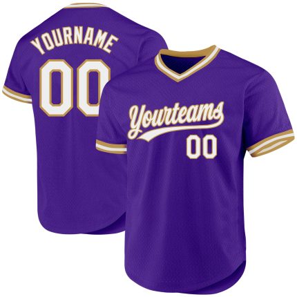 Personalized Purple White-Old Gold Authentic Throwback Baseball Jersey Team Custom Name and Number