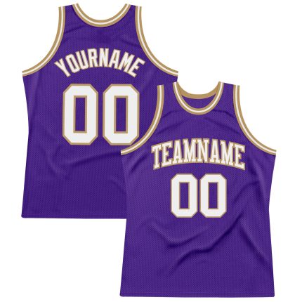 Personalized Purple White-Old Gold Authentic Throwback Basketball Jersey
