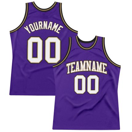 Personalized Purple White-Old Gold Authentic Throwback Basketball Jersey Team Custom Name and Number
