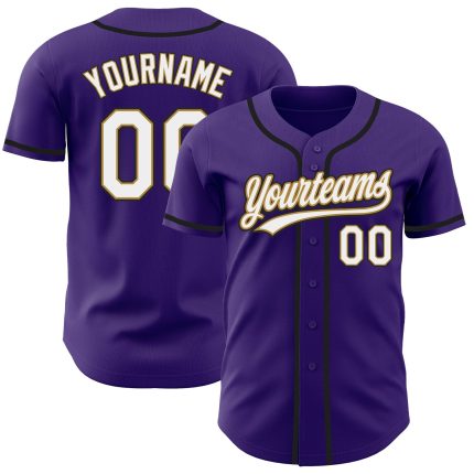 Personalized Purple White Old Gold-Black Authentic Baseball Jersey Team Custom Name and Number