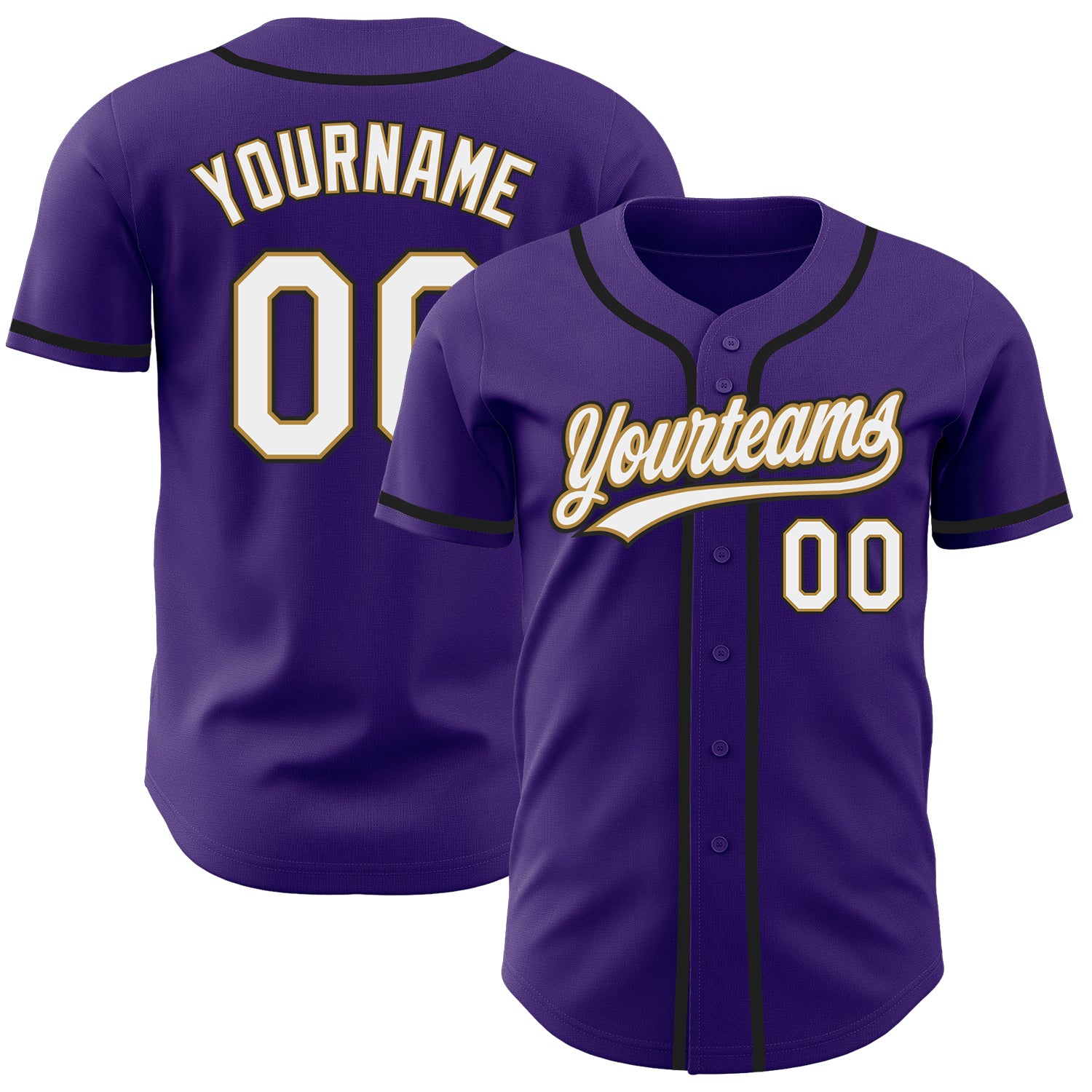 Personalized Purple White Old Gold-Black Authentic Baseball Jersey Team Custom Name and Number