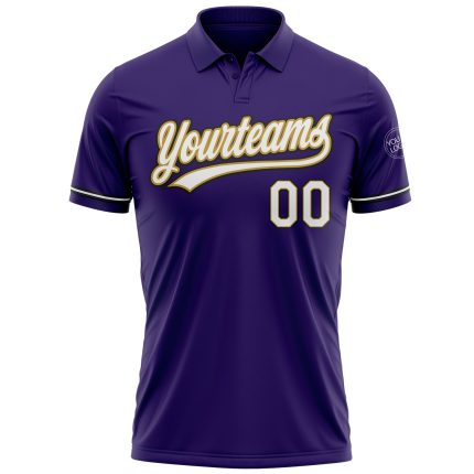 Personalized Purple White Old Gold-Black Performance Vapor Golf Polo Shirt Team Custom Name and Number
