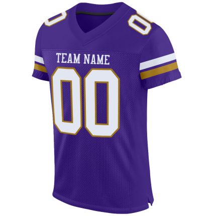 Personalized Purple White-Old Gold Mesh Authentic Football Jersey