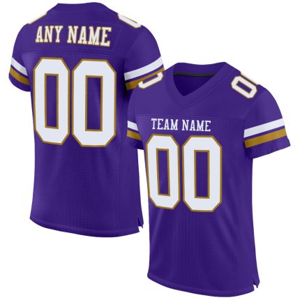 Personalized Purple White-Old Gold Mesh Authentic Football Jersey