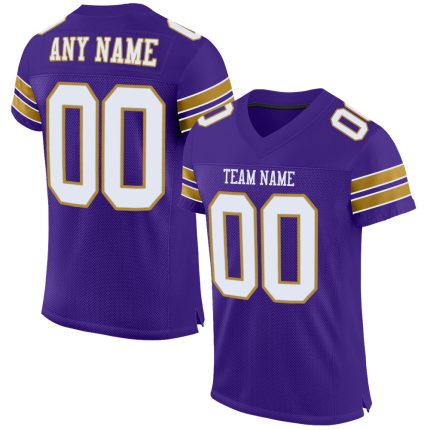 Personalized Purple White-Old Gold Mesh Authentic Football Jersey Team Custom Name and Number