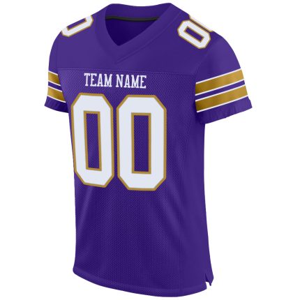 Personalized Purple White-Old Gold Mesh Authentic Football Jersey Team Custom Name and Number