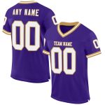 Personalized Purple White-Old Gold Mesh Authentic Throwback Football Jersey