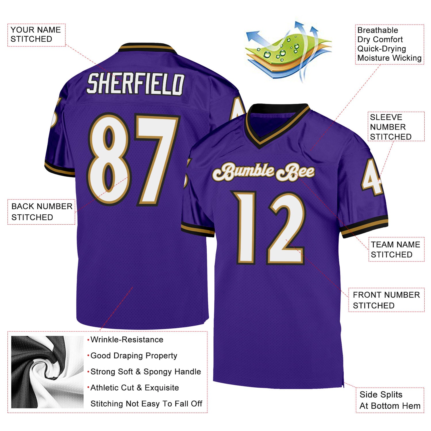 Personalized Purple White-Old Gold Mesh Authentic Throwback Football Jersey Team Custom Name and Number Personalized Purple White-Old Gold Mesh Authentic Throwback Football Jersey Team Custom Name and Number - Image 4