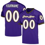 Custom purple, white and old gold mesh throwback football jersey