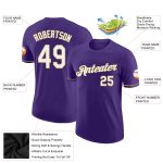 Personalized Purple White-Old Gold Performance T-Shirt Team Custom Name and Number