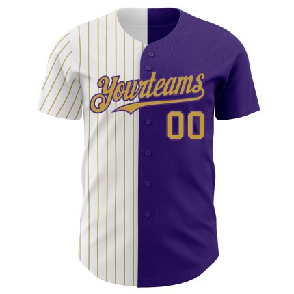 Personalized Purple White-Old Gold Pinstripe Authentic Split Fashion Baseball Jersey Team Custom Name and Number