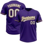Personalized Purple White-Old Gold Two-Button Unisex Softball Jersey Team Custom Name and Number