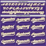 Personalized Purple White-Old Gold Two-Button Unisex Softball Jersey Team Custom Name and Number