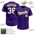 Personalized Purple White-Old Gold Two-Button Unisex Softball Jersey Team Custom Name and Number