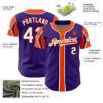 Personalized Purple White-Orange 3 Colors Arm Shapes Authentic Baseball Jersey Team Custom Name and Number