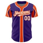 Personalized Purple White-Orange 3 Colors Arm Shapes Authentic Baseball Jersey Team Custom Name and Number