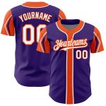Personalized Purple White-Orange 3 Colors Arm Shapes Authentic Baseball Jersey Team Custom Name and Number