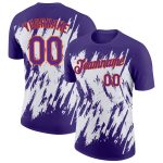 Personalized Purple White-Orange 3D Pattern Design Abstract Sharp Shape Performance T-Shirt Team Custom Name and Number