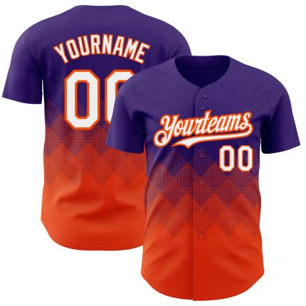 Personalized Purple White-Orange 3D Pattern Design Gradient Square Shapes Authentic Baseball Jersey Team Custom Name and Number