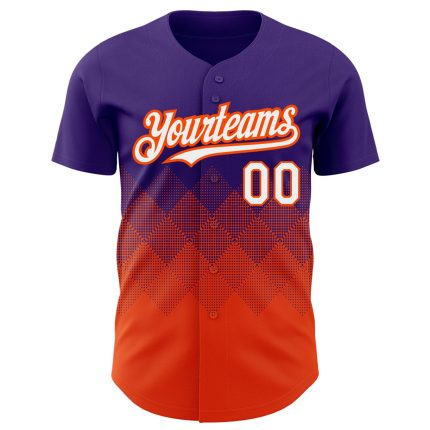 Personalized Purple White-Orange 3D Pattern Design Gradient Square Shapes Authentic Baseball Jersey Team Custom Name and Number