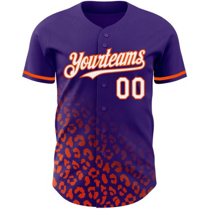 Personalized Purple White-Orange 3D Pattern Design Leopard Print Fade Fashion Authentic Baseball Jersey Team Custom Name and Number