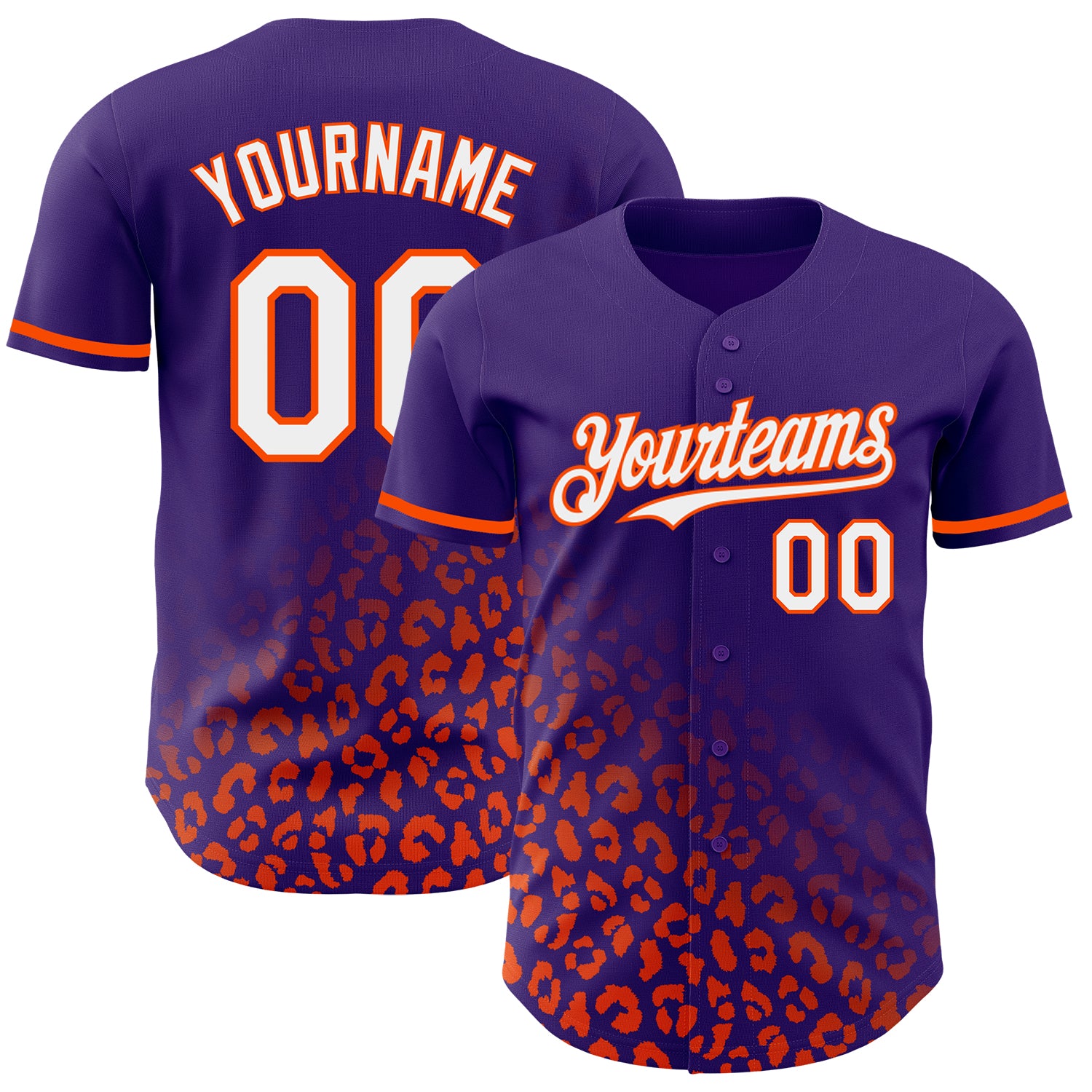 Personalized Purple White-Orange 3D Pattern Design Leopard Print Fade Fashion Authentic Baseball Jersey Team Custom Name and Number