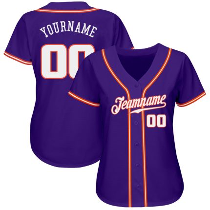 Personalized Purple White-Orange Authentic Baseball Jersey Team Custom Name and Number
