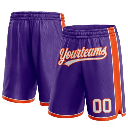 Personalized Purple White-Orange Authentic Basketball Shorts Team Custom Name and Number
