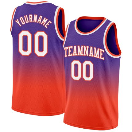 Personalized Purple White-Orange Authentic Fade Fashion Basketball Jersey Team Custom Name and Number