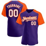 Personalized Purple White-Orange Authentic Raglan Sleeves Baseball Jersey Team Custom Name and Number