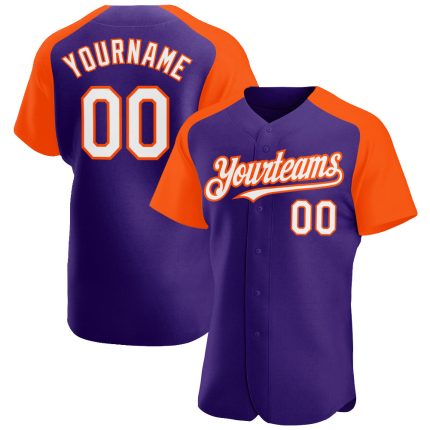 Personalized Purple White-Orange Authentic Raglan Sleeves Baseball Jersey Team Custom Name and Number