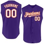 Personalized Purple White-Orange Authentic Sleeveless Baseball Jersey