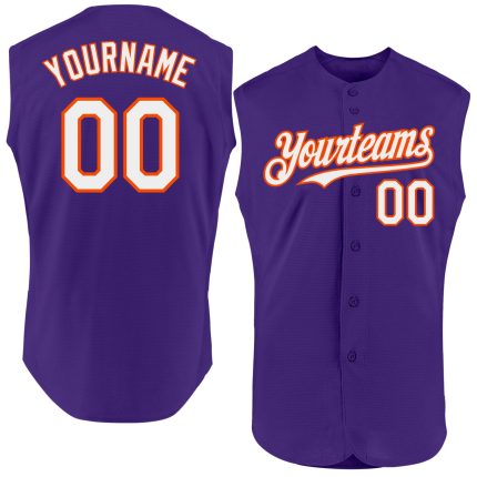 Personalized Purple White-Orange Authentic Sleeveless Baseball Jersey