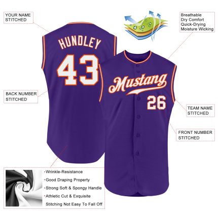 Personalized Purple White-Orange Authentic Sleeveless Baseball Jersey Team Custom Name and Number