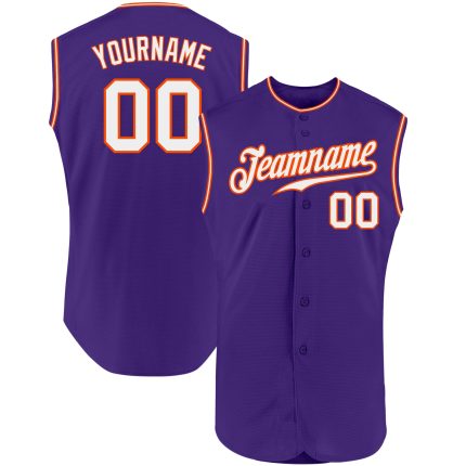 Personalized Purple White-Orange Authentic Sleeveless Baseball Jersey Team Custom Name and Number