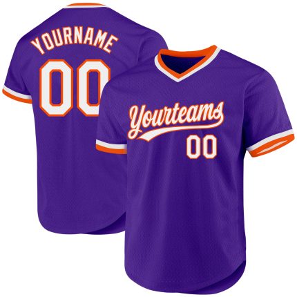 Personalized Purple White-Orange Authentic Throwback Baseball Jersey Team Custom Name and Number