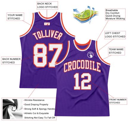 Personalized Purple White-Orange Authentic Throwback Basketball Jersey