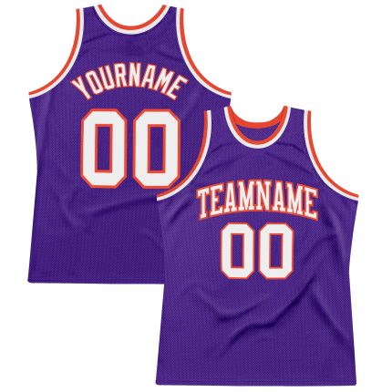 Personalized Purple White-Orange Authentic Throwback Basketball Jersey