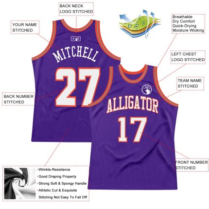 Personalized Purple White-Orange Authentic Throwback Basketball Jersey Team Custom Name and Number