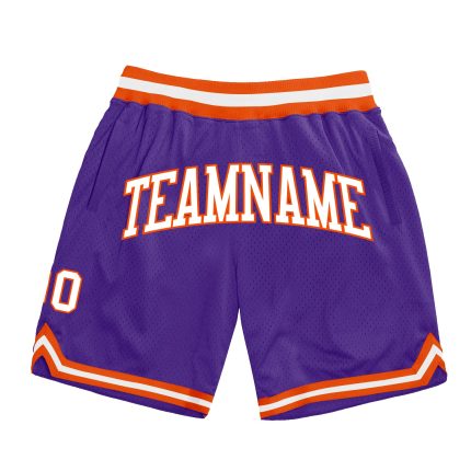 Personalized Purple White-Orange Authentic Throwback Basketball Shorts Team Custom Name and Number